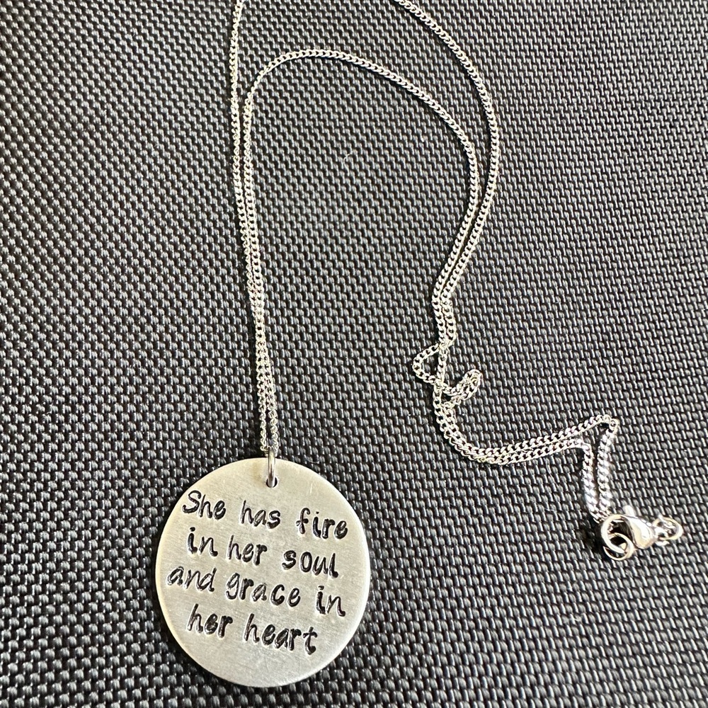 Silver stamped Pendant Necklace with Inspirational Quote